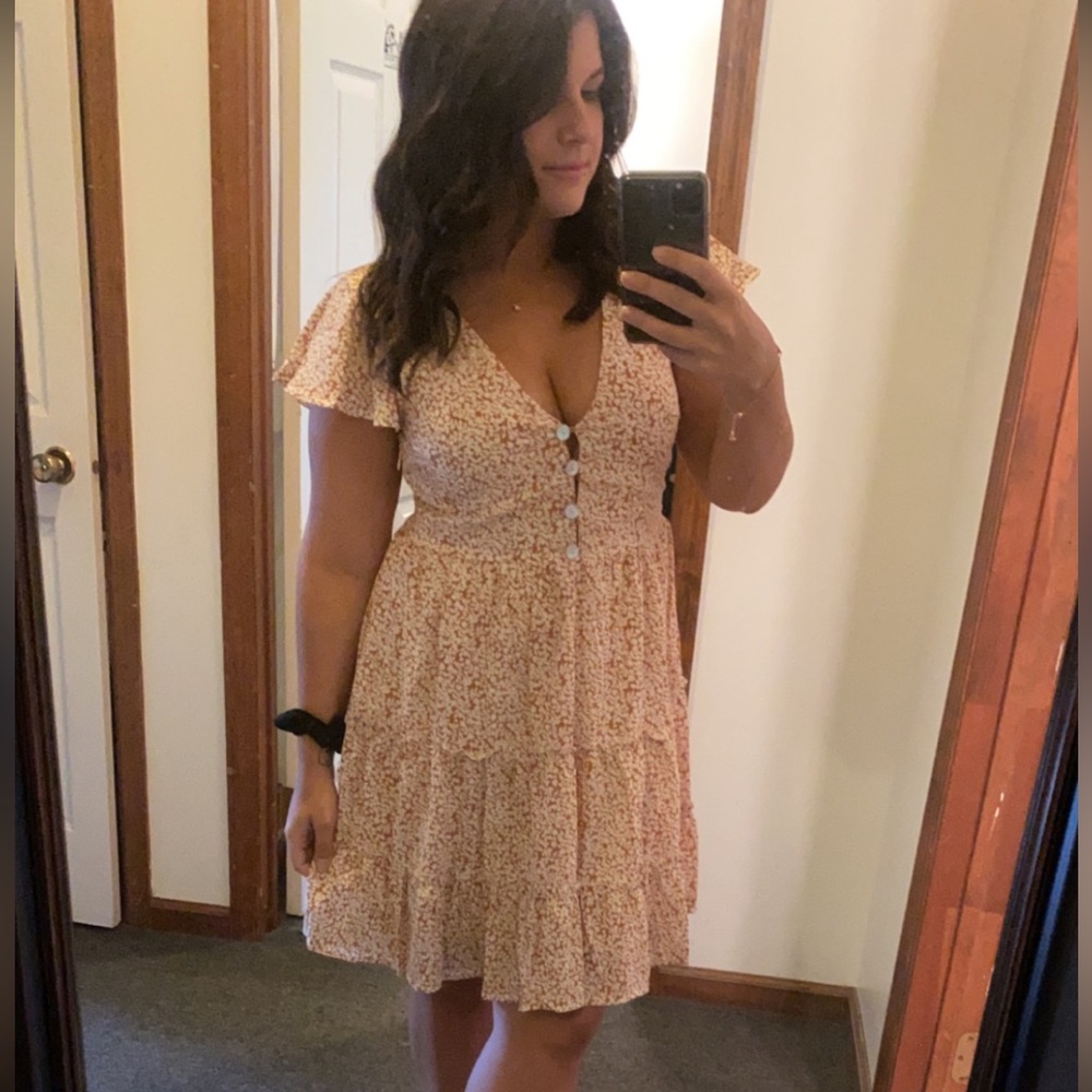 Floral Dress in Cream and Brown